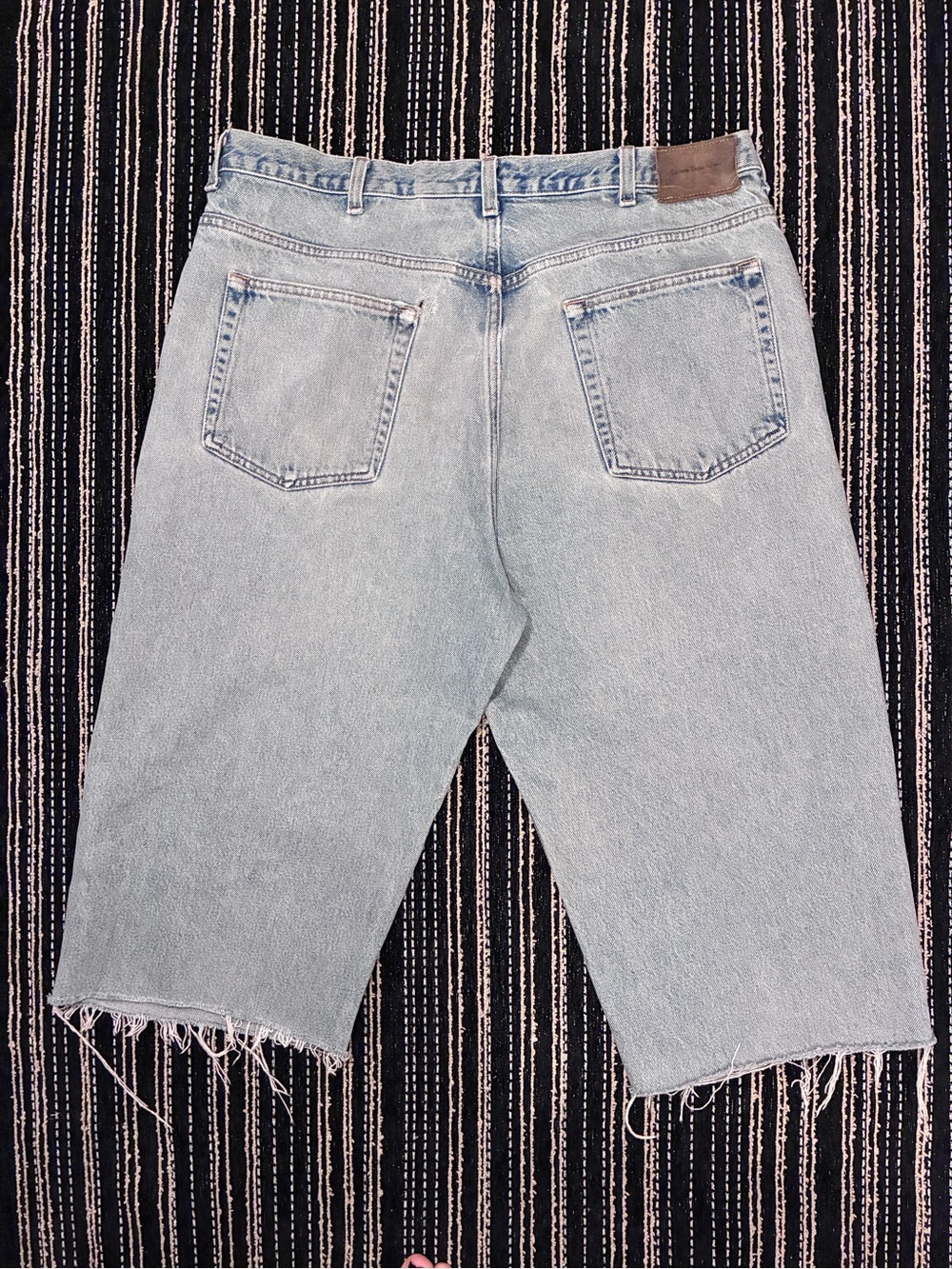 Calvin Klein Light Blue Denim Shorts with Leather Patch - Picture 6 of 8
